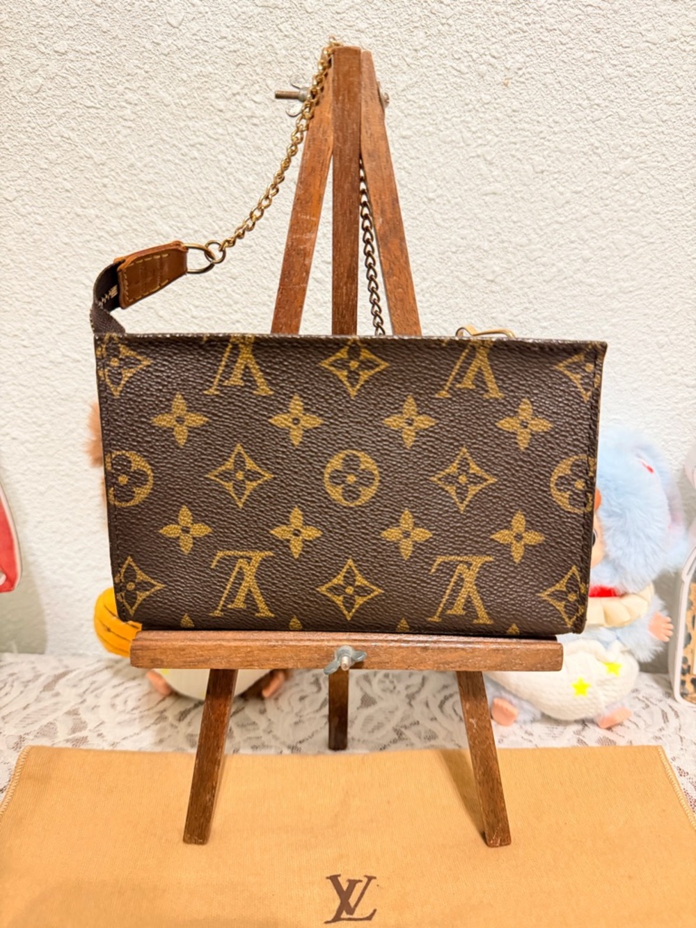 Louis Vuitton Brown Monogram Canvas Wristlet Pouch with Gold Chain - Picture 2 of 7